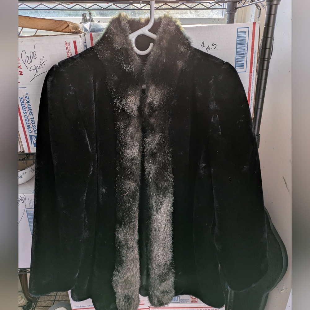 Black Faux Fur Coat with Beautiful patterned Inner Lining